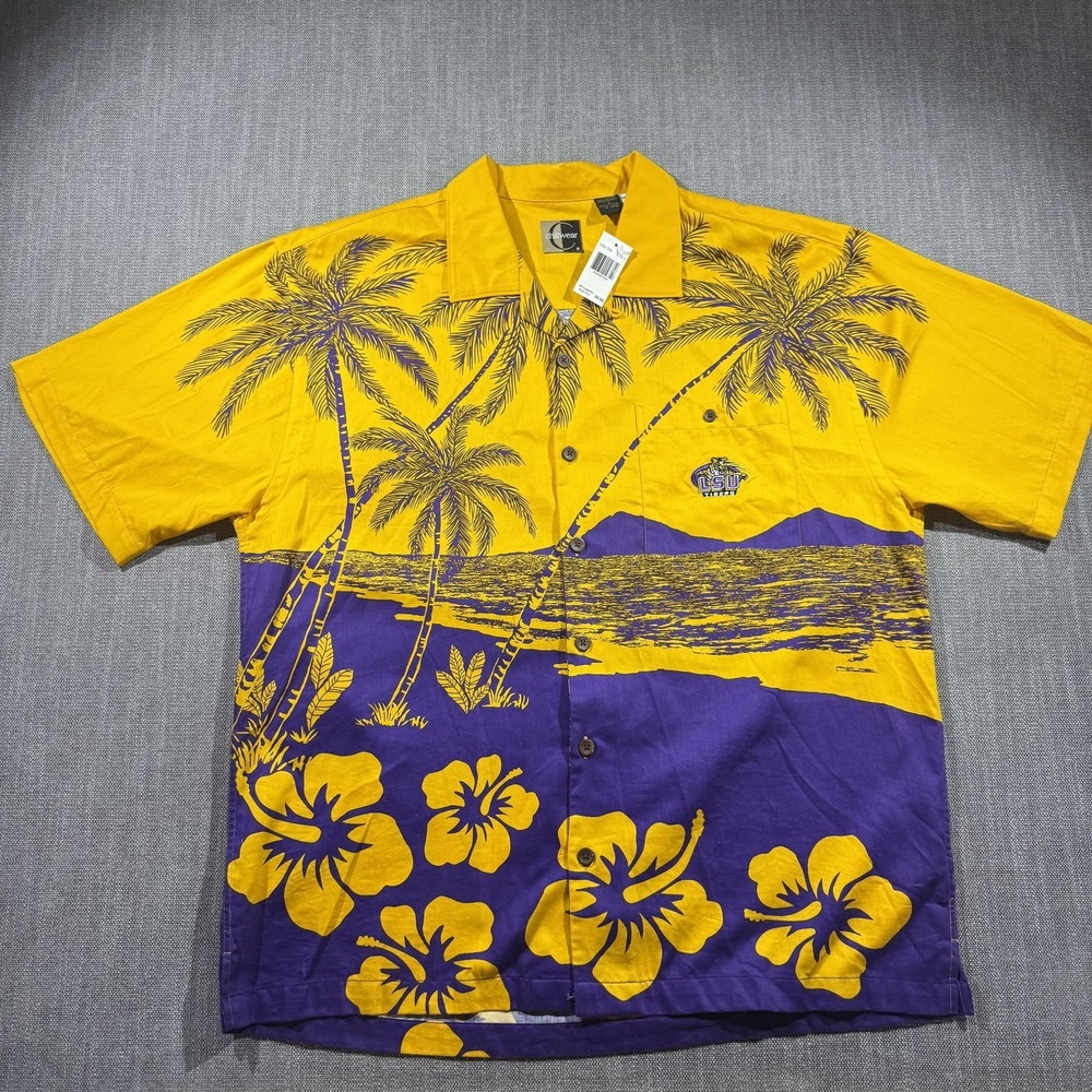 LSU Tigers Shirt Mens Large Yellow Purple NCAA Football Chiliwear Hawaiian